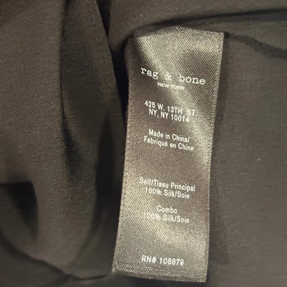 rag & bone Bennett 💯 silk Black Ruffled V-Neck Blouse M - Picture 5 of 9